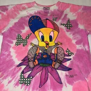 Vtg Tweety bird Looney Tunes tie-dye T-shirt youth Sz L 1986 Warner Freeze NY
